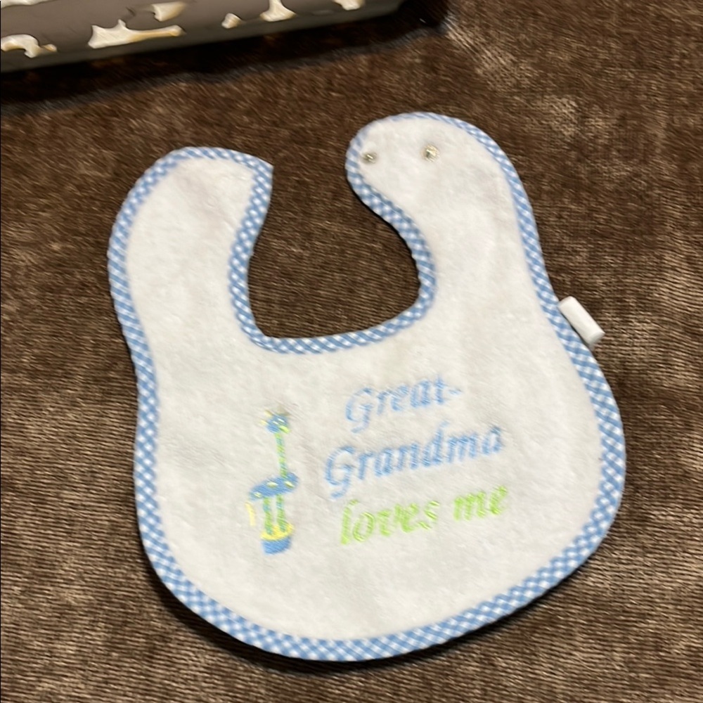 White & Blue “Great-Grandma Loves Me” Bib - free with any purchase